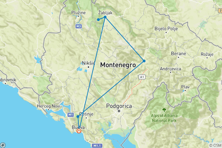Map of Hiking Montenegro's Highlights11 Days