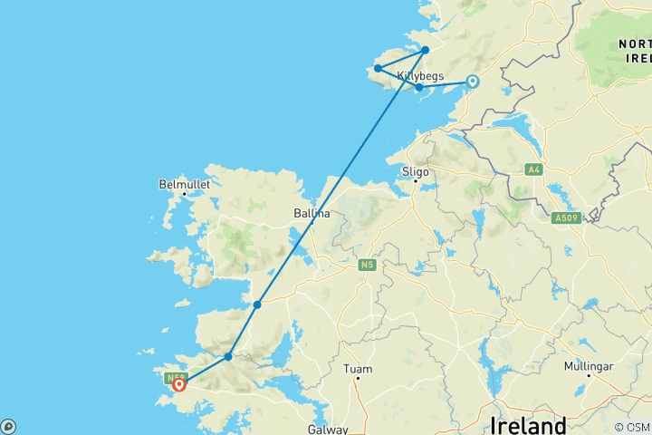 Map of The legendary Wild Atlantic Way From Donegal to Connemara9 Days