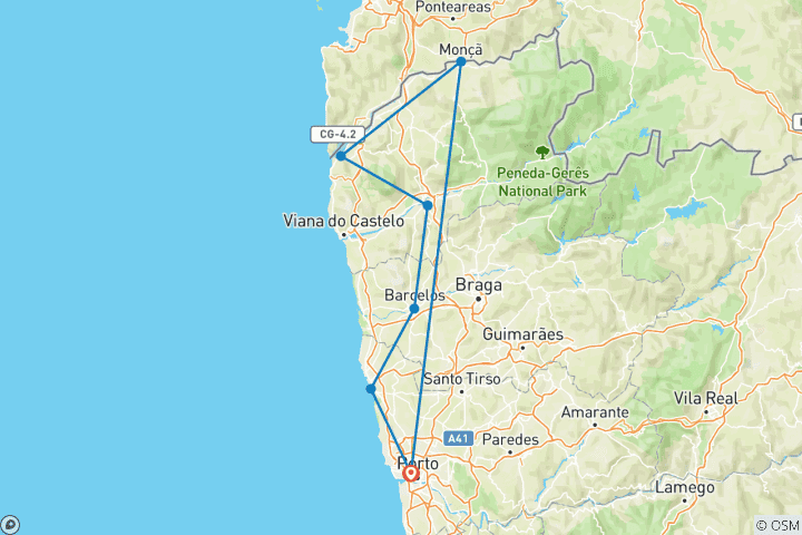 Map of Portugal - Alto Minho by Bike 8 Days