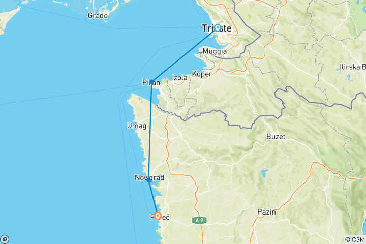 Map of Croatia - Cycling Along the Istrian Coast 5 Days
