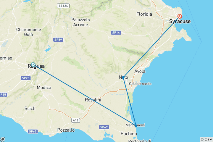 Carte du circuit Cyclisme en Sicile : Syracuse et la côte (6 jours)