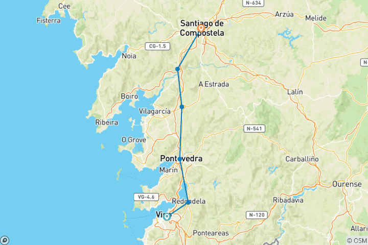 Karte von Wandern auf dem Jakobsweg - Camino Portugues (8 Tage)