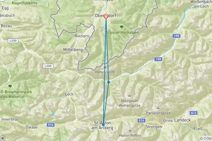 Carte du circuit Alpes de l'Allgäu & du Lechtal (7 jours)