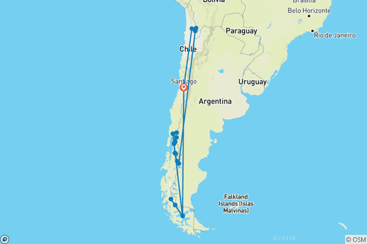 Karte von Chiles Highlights erwandern (21 Tage)