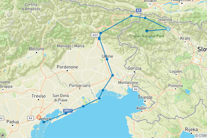Karte von Bled - Venedig: Wilde Flüsse und sanfte Küsten (8 Tage)