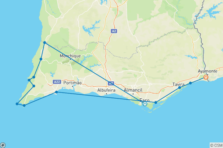 Kaart van Fietstocht met gids - In de wilde Algarve (8 dagen)