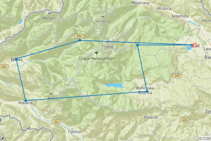 Carte du circuit Alpes Juliennes & Vallée sauvage de la Soca (8 jours)