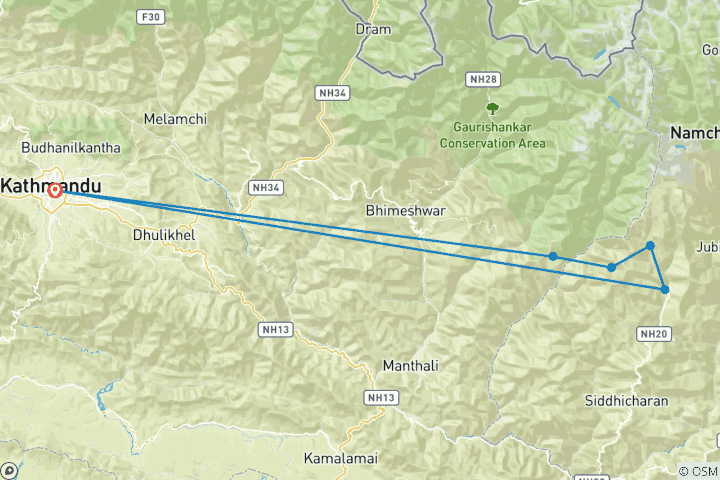 Carte du circuit Pike Peak Trek - Les contreforts de la région du Lower Everest (13 jours)