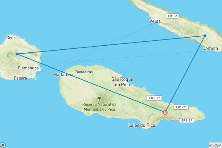 Mapa de Azores - Islas Pico, Faial y Sao Jorge (8 días)