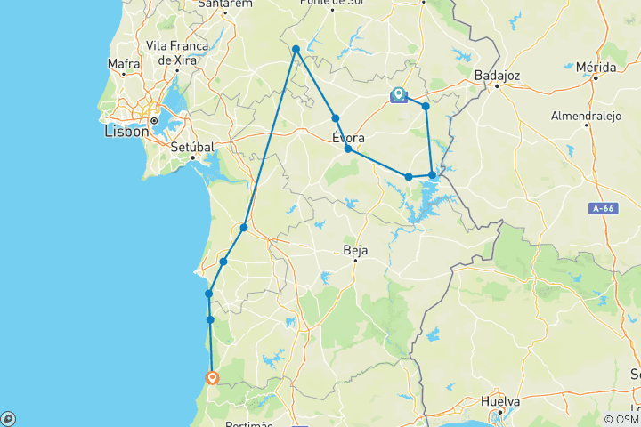 Kaart van Fietstocht met gids: De kastelen en stranden van Portugal (8 dagen)