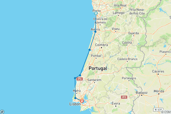 Karte von Sportlich von Porto nach Lissabon (8 Tage)