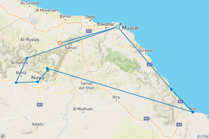 Map of Hike Oman in comfort9 Days