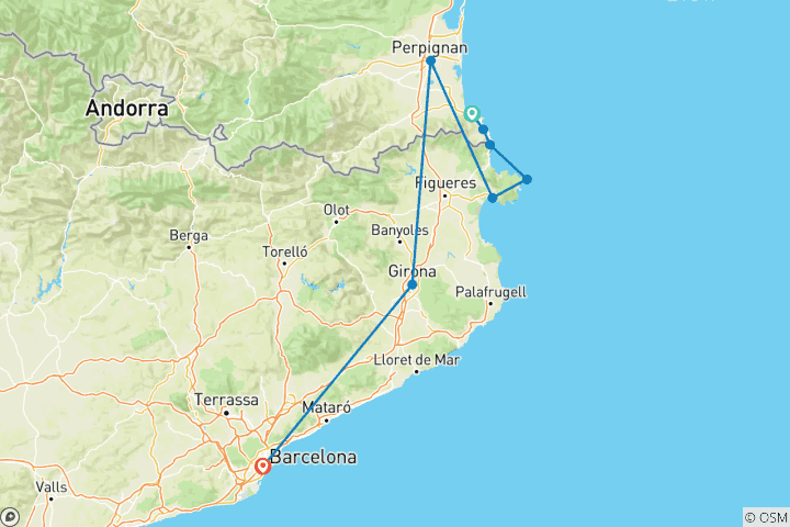 Carte du circuit Costa Brava - Randonnée pédestre de la France à l'Espagne (7 jours)