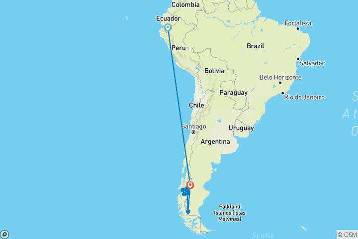 Karte von Patagonien Wanderreise (15 Tage)