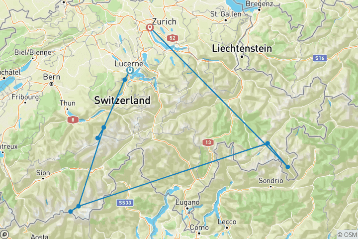 Karte von Schweiz: Bernina (10 Tage)