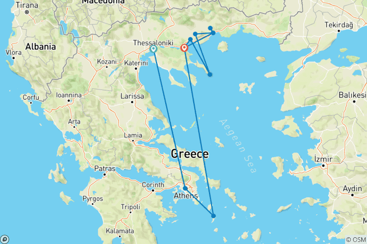 Carte du circuit Via Egnatia : pèlerinage Thessalonique-Kavala (11 jours)
