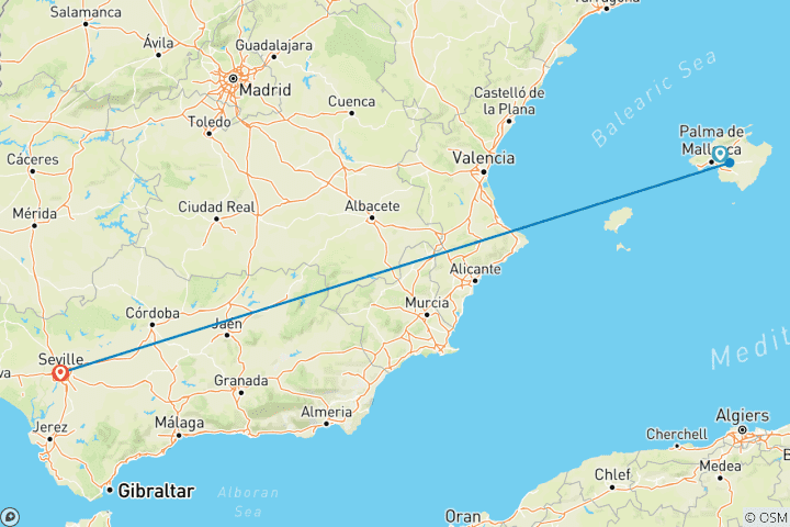 Karte von Radfahren in Andalusien: Von der Küste zur Hauptstadt des Flamenco (7 Tage)