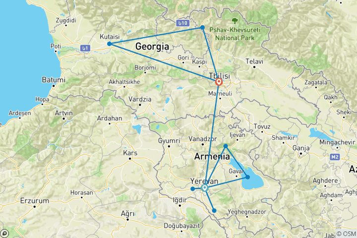 Karte von Armenien & Georgien: Zwischen Ararat und Kaukasus (12 Tage)