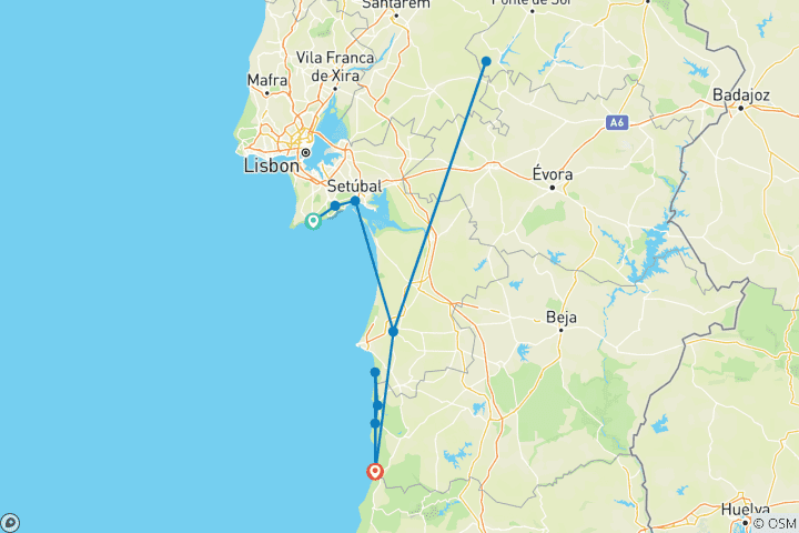Karte von Portugal - Entlang der Vicentina-Küste (8 Tage)