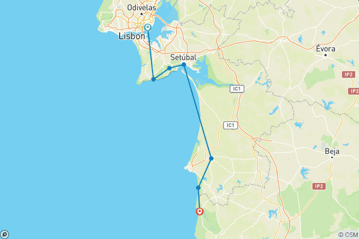 Map of Guided Cycle Tour - Along Portugal's Vicentina Coast 8 Days