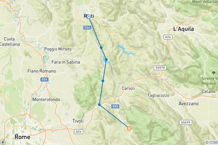 Karte von Franziskusweg - Rieti nach Subiaco (7 Tage)