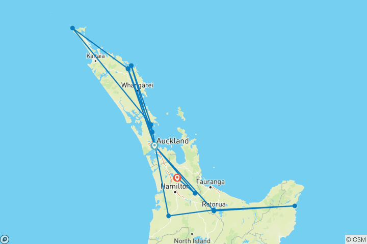 Karte von Neuseeland - Die Highlights der Nordinsel (9 Tage)