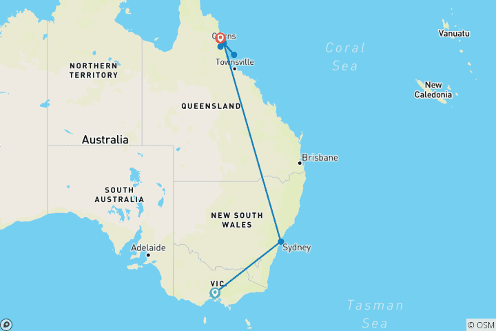 Map of Australien - Die Highlights des Ostens (16 Tage)