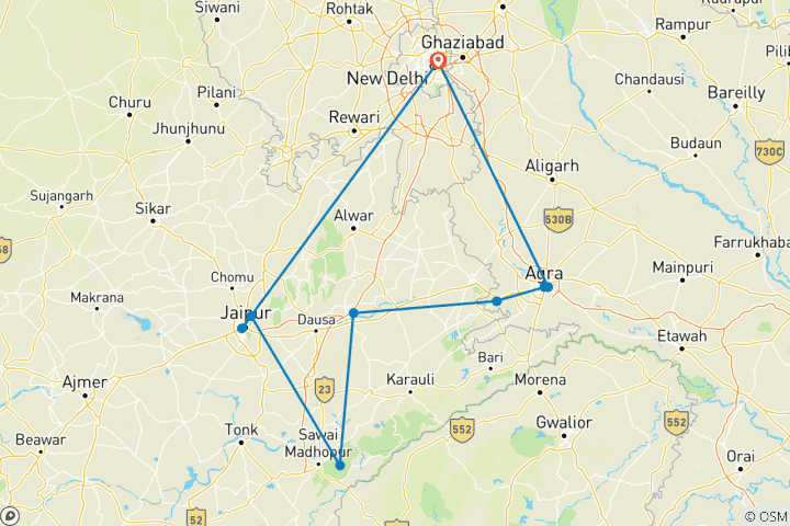 Carte du circuit Classique Taj & Tigres (4 étoiles) - 8 jours