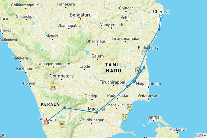 Carte du circuit L'Inde du Sud spectaculaire - 14 jours