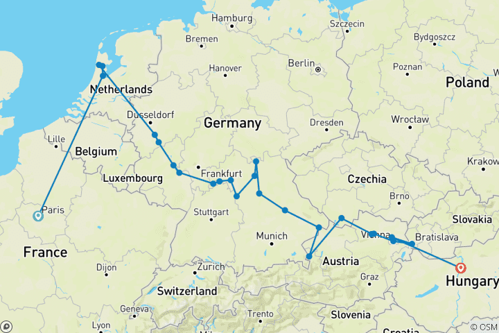 Carte du circuit Les joyaux de l'Europe avec Paris 2027/2028