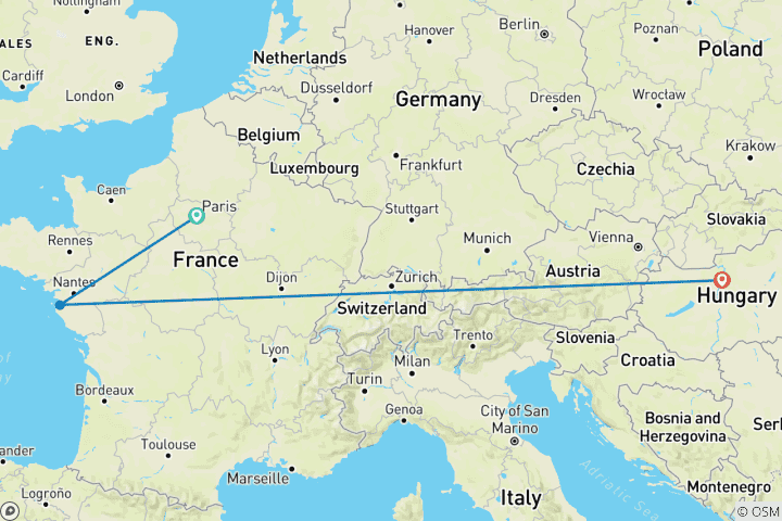 Carte du circuit Les joyaux de l'Europe avec Paris 2027