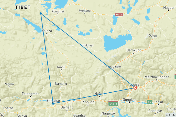Kaart van 11 Daagse Essential Tibet Kleine Groepsreis (Max 15) | West-China Pakketavontuur