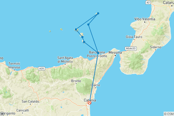 Karte von Italien - Liparische Inseln - Lipari, Salina, Stromboli