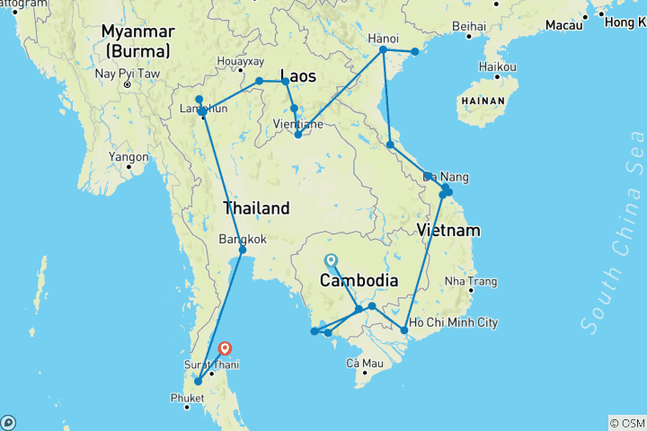 Carte du circuit Total Asie du Sud-Est : Manger dans la rue et se détendre sur l'île