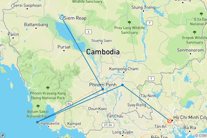 Map of Cambodia to Vietnam: Temples, Koh Rong Beaches & Big City Buzz