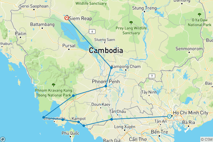 Map of Vietnam to Cambodia: Ho Chi Minh City, Siem Reap & Beach Bars