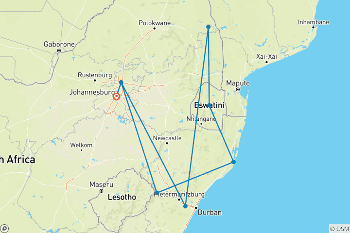 Map of Wildlife, Culture & Mountains of Southern Africa