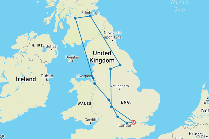 Carte du circuit Patrimoine de l'Angleterre et de l'Écosse (2026, 8 jours) (12 destinations)