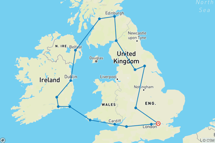Carte du circuit Plaisirs de Grande-Bretagne et d'Irlande (à partir de 2026, 10 jours) (17 destinations)
