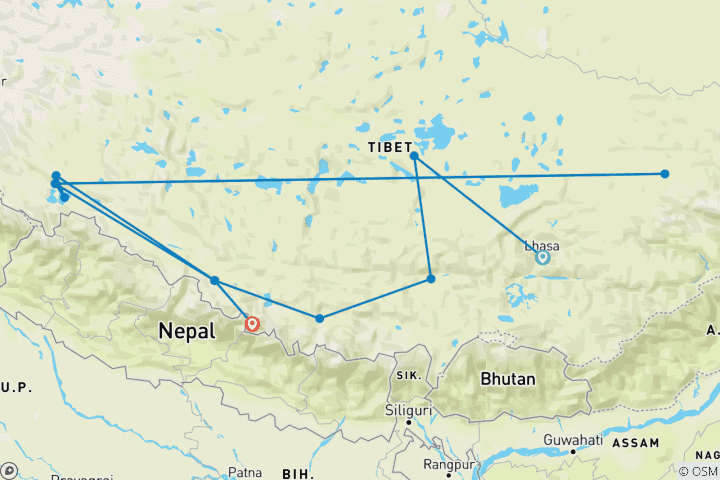 Carte du circuit 13 jours - Tibet ultime Ali - Circuit en petit groupe (max. 15) | Chine occidentale - Forfait Aventure