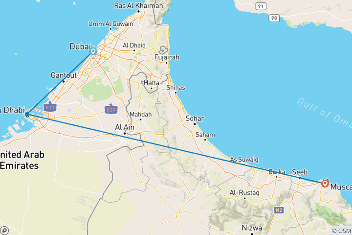 Karte von DUBAI & MUSKAT WERTVOLL FIT TOUR