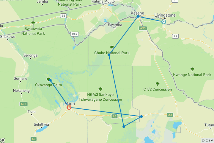 Map of Botswana Family Safari Comfort
