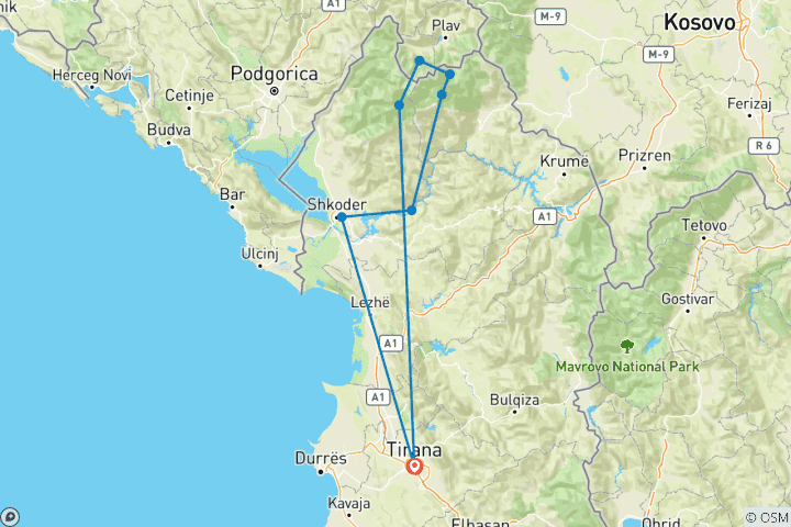 Karte von Albanien & Montenegro – Höhepunkte Peaks of the Balkans (8 Tage)