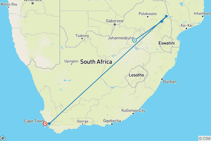 Mapa de Geluxe: Sudáfrica: Kruger, Ciudad del Cabo y Viñedos de Stellenbosch