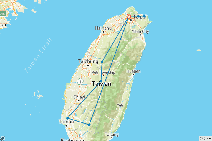 Carte du circuit Explorer Taiwan : Lanternes, lacs et lignes d'horizon