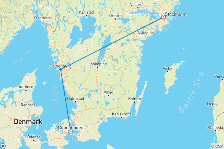 Carte du circuit Danemark et Suède en une semaine - Copenhague, Göteborg et Stockholm