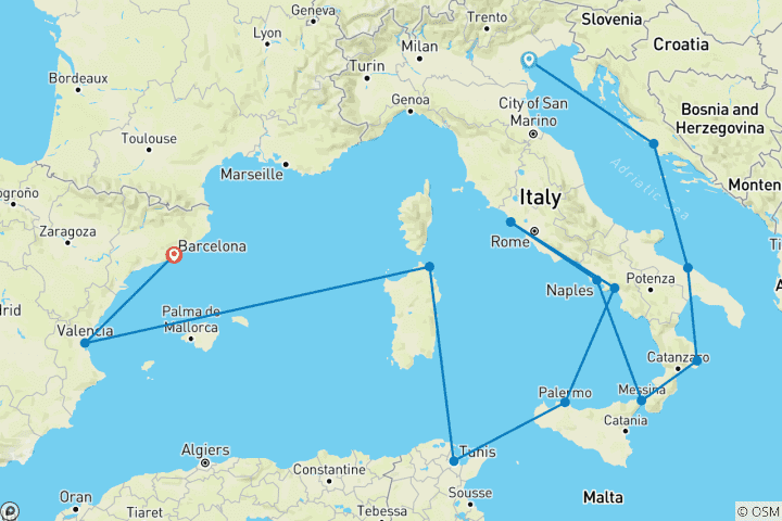 Carte du circuit Découverte de l'Italie, de l'Afrique et de l'Ibérie