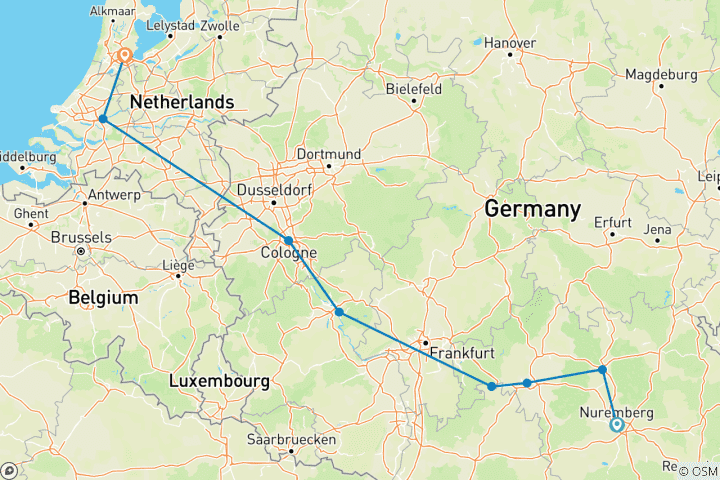 Map of Châteaux, vignobles et villages de Nuremberg à Amsterdam