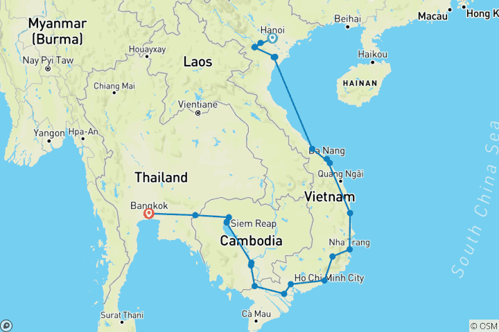 Carte du circuit Cycle Asie du Sud- Est