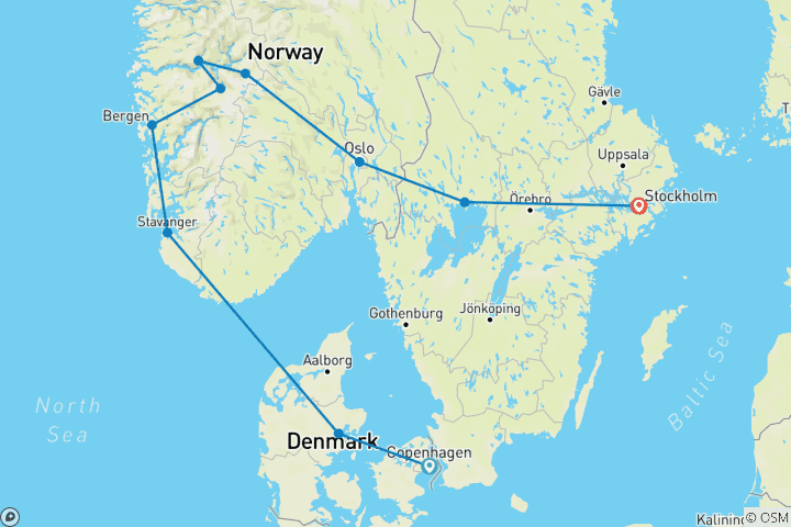 Carte du circuit Trésors de la Scandinavie 10 jours 2026 Départ du groupe